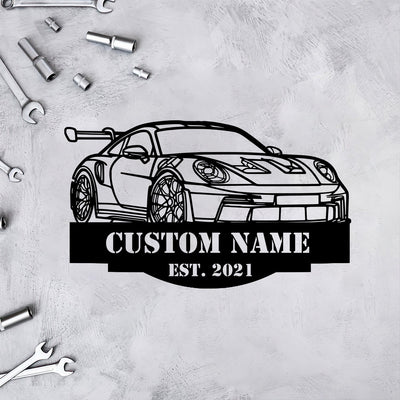 911 992 GT3 RS Angle Silhouette Metal Wall Art, Personalized Custom Car Metal Sign, Garage Decor, Metal Wall Art Gift for Dad Husband