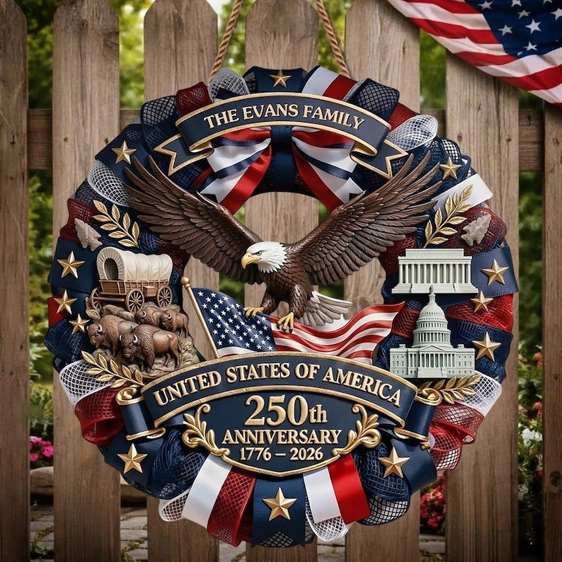 Patriotic Wreath America 250th Anniversary 1776-2026, American Flag Eagle Front Door Decor, 4th of July Door Hanger
