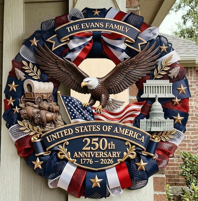 Patriotic Wreath America 250th Anniversary 1776-2026, American Flag Eagle Front Door Decor, 4th of July Door Hanger