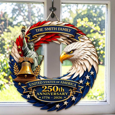 USA 250th Anniversary 1776-2026 Wood Door Sign, Patriotic Eagle Door , United States Independence Day Decor Home