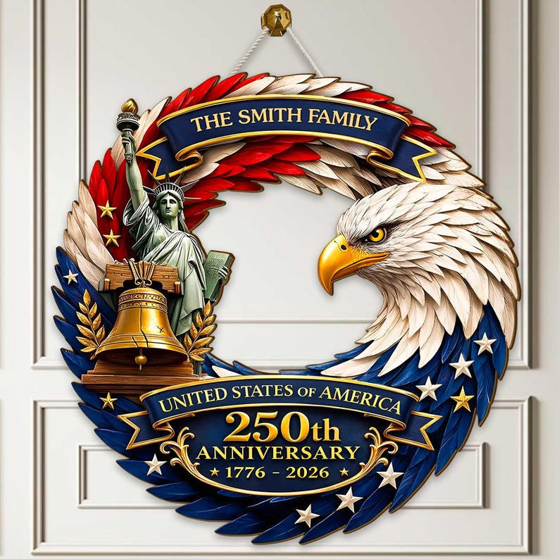 USA 250th Anniversary 1776-2026 Wood Door Sign, Patriotic Eagle Door , United States Independence Day Decor Home