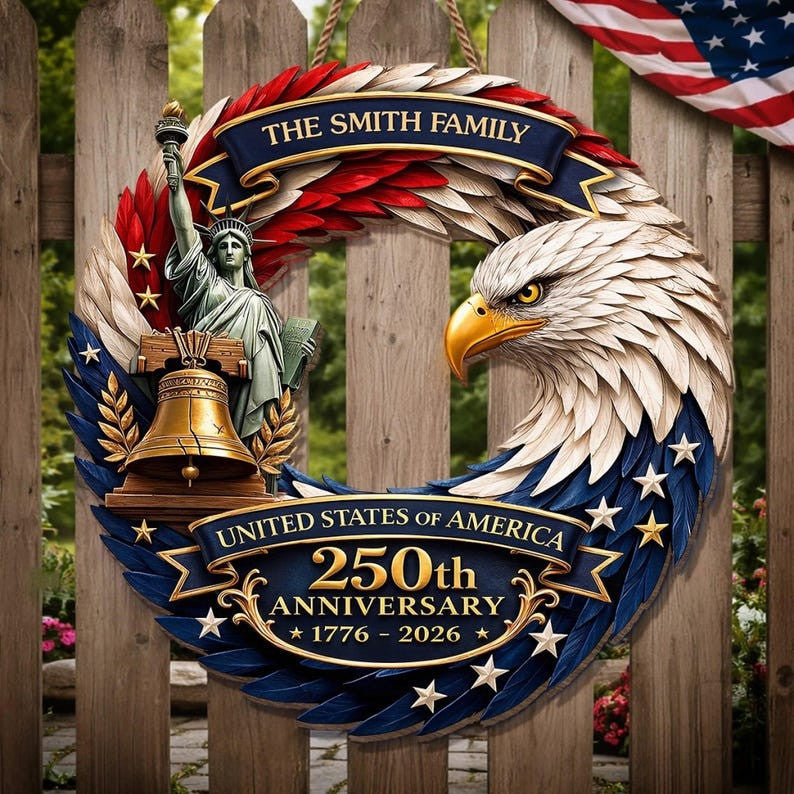 USA 250th Anniversary Patriotic Eagle Wreath Semiquincentennial 1776-2026 American Front Door Decor