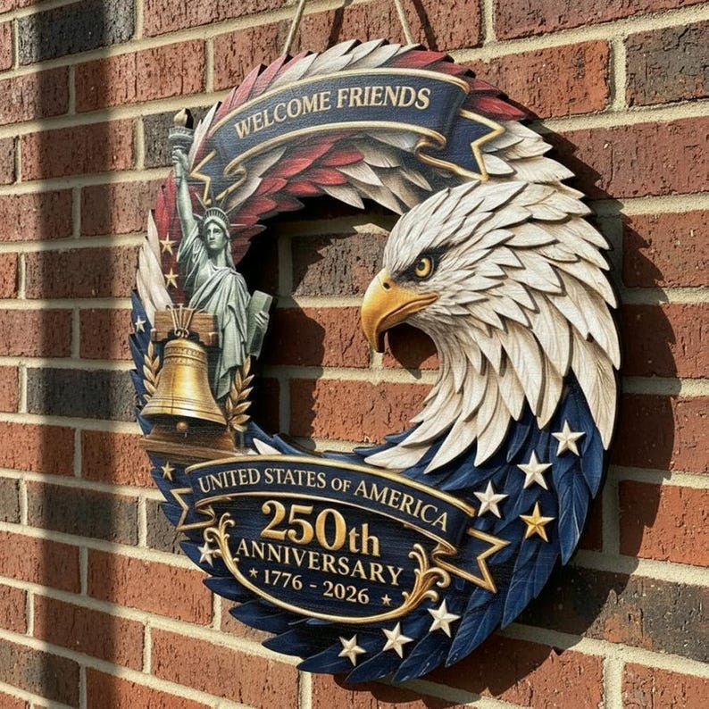 USA 250th Anniversary Patriotic Eagle Wreath Semiquincentennial 1776-2026 American Front Door Decor