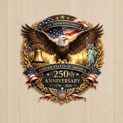 Personalized USA 250th Anniversary Wood Sign 1776-2026, Patriotic Home Decor Gift, Custom Family Name Door Hanger