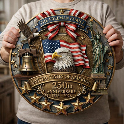 Personalized America 250th Anniversary Wood Wreath, Patriotic Door Sign, 3D Effect