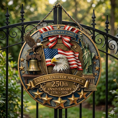 Personalized America 250th Anniversary Wood Wreath, Patriotic Door Sign, 3D Effect