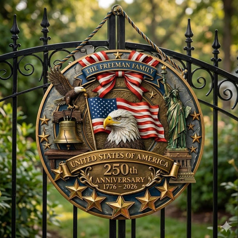 Personalized America 250th Anniversary Wood Wreath, Patriotic Door Sign, 3D Effect