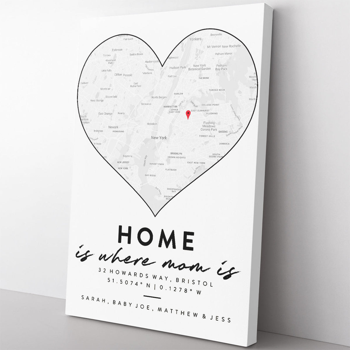 Personalized Wall Art Map Mothers Day Gift, Home Is Where Mom Is Framed Prints, Canvas