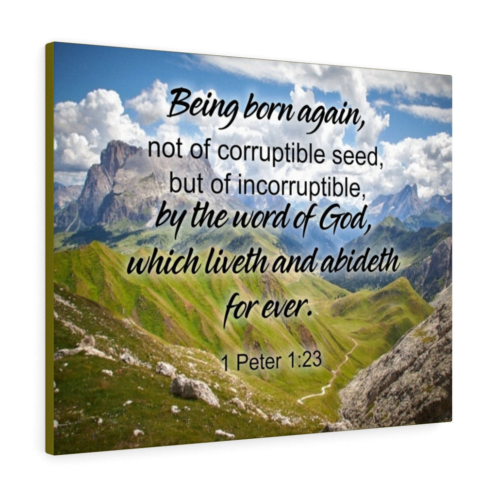 Scripture Canvas Being Born Again 1 Peter 1:23 Christian Wall Art Bible Verse Meaningful Home Decor Gifts Unique Housewarming Gift Ideas Framed Prints, Canvas