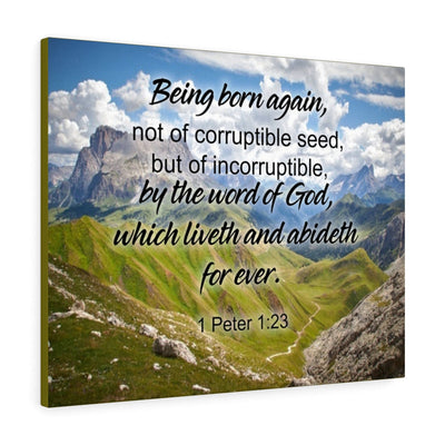Scripture Canvas Being Born Again 1 Peter 1:23 Christian Wall Art Bible Verse Meaningful Home Decor Gifts Unique Housewarming Gift Ideas Framed Prints, Canvas