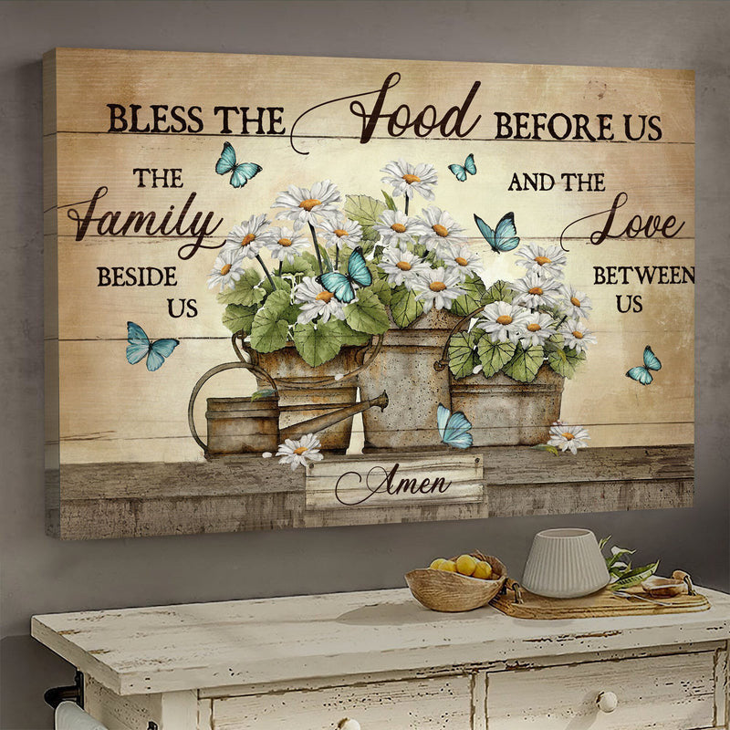 Bless The Food Before Us The Family Beside Us The Love Between Us - Matte Wall Art Gallery Canvas Painting, Canvas Hanging Home Decor Gift Idea Framed Prints, Canvas