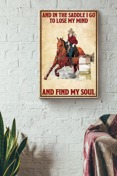 And In The Saddle Poster - Animal Wall Art - Gift For Horse Lover Horse Rider Cowboy Farmhouse Decor Canvas Gallery Wrapped Canvas Framed Gift Idea Framed Prints, Canvas