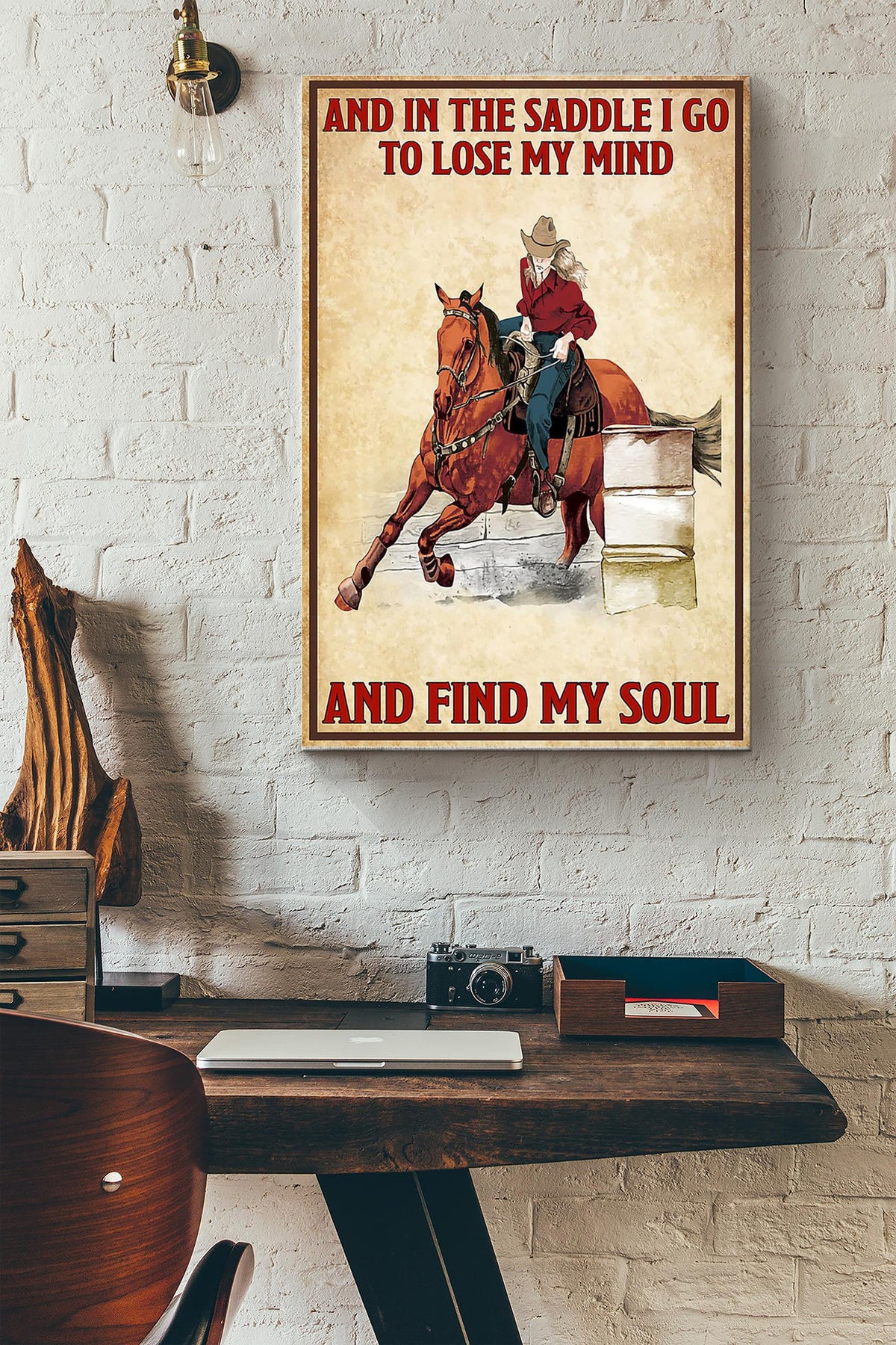 And In The Saddle Poster - Animal Wall Art - Gift For Horse Lover Horse Rider Cowboy Farmhouse Decor Canvas Gallery Wrapped Canvas Framed Gift Idea Framed Prints, Canvas