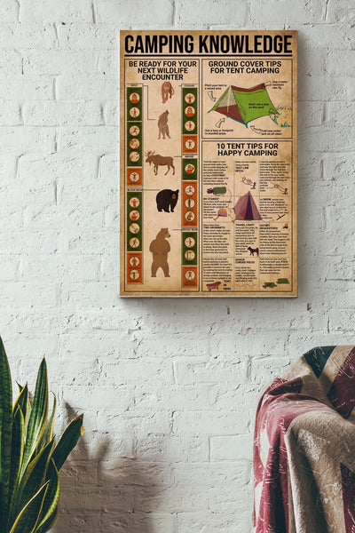 Camping Knowledge Tent Camping Basic Information Poster - Camping Knowledge Wall Art - Gift For Camper Scout Aventure Lover Canvas Gallery Wrapped Canvas Framed Gift Idea Framed Prints, Canvas