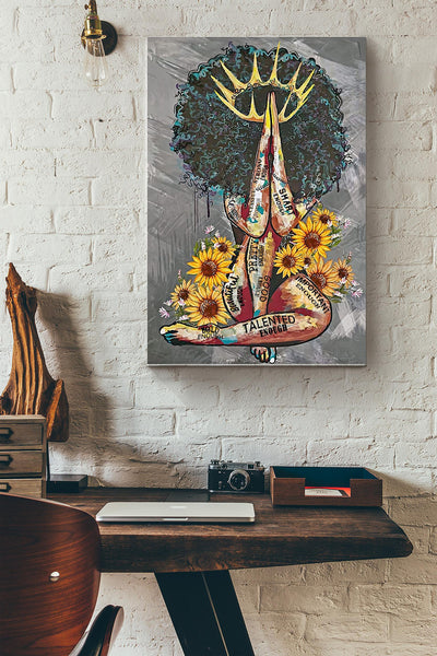 Black Girl Queen Beautiful Poster - Decor Wall Art - Gift For Black Girl Black Women Womens Day Black People Canvas Gallery Wrapped Canvas Framed Gift Idea Framed Prints, Canvas