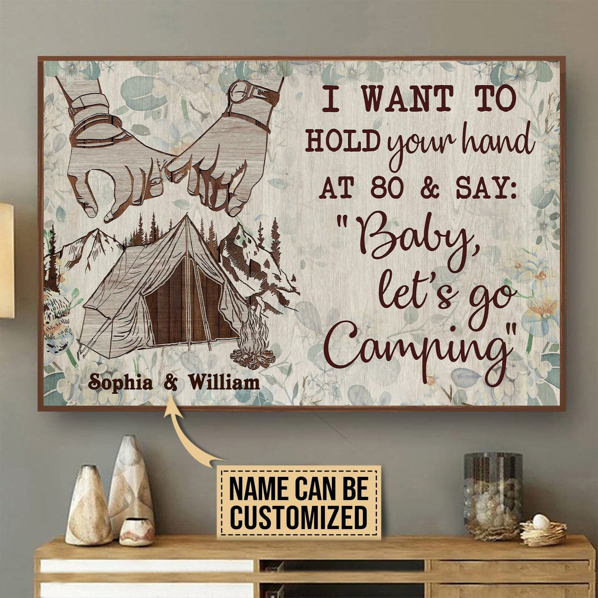 Aeticon Gifts Personalized Camping Floral Tent Hold Your Hand Canvas