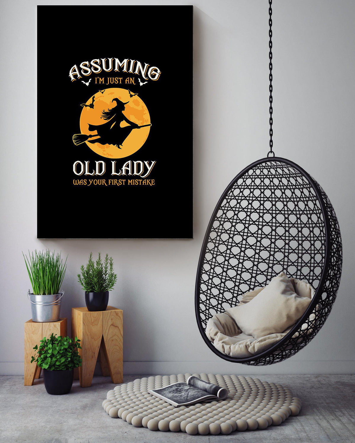 Assuming I'm An Old Lady Was Your First Mistake Halloween Wall Decor Gift For Pumpkin Carving Ideas Halloween Decorations Haunted Houses Canvas
