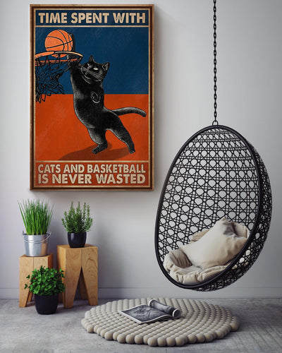 Basketball Time Spent With Cats And Basketball Is Never Wasted Quote Wall Art For Basketball Lover Canvas Framed Prints, Canvas