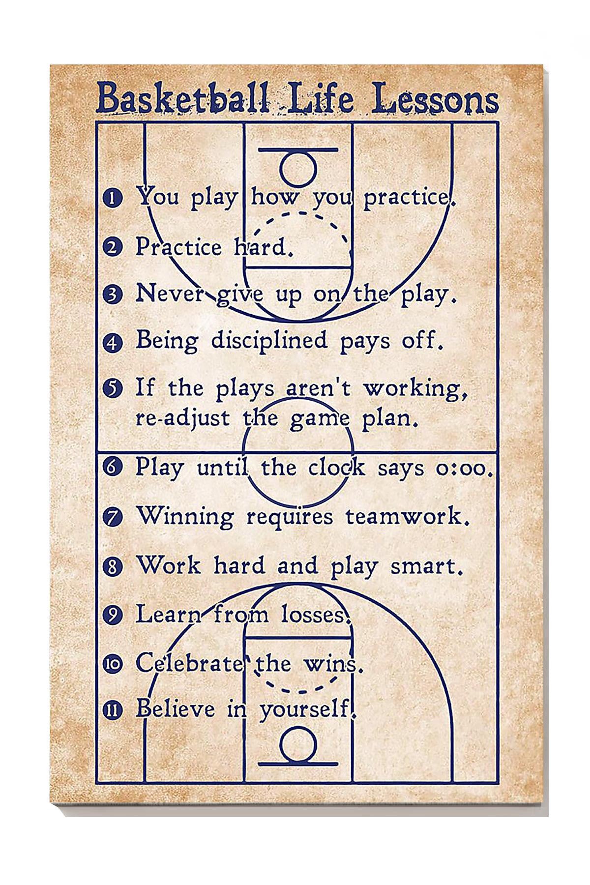 Basketball Life Lessons Basketball Wall Art For Basktball Club Decor Canvas Framed Prints, Canvas