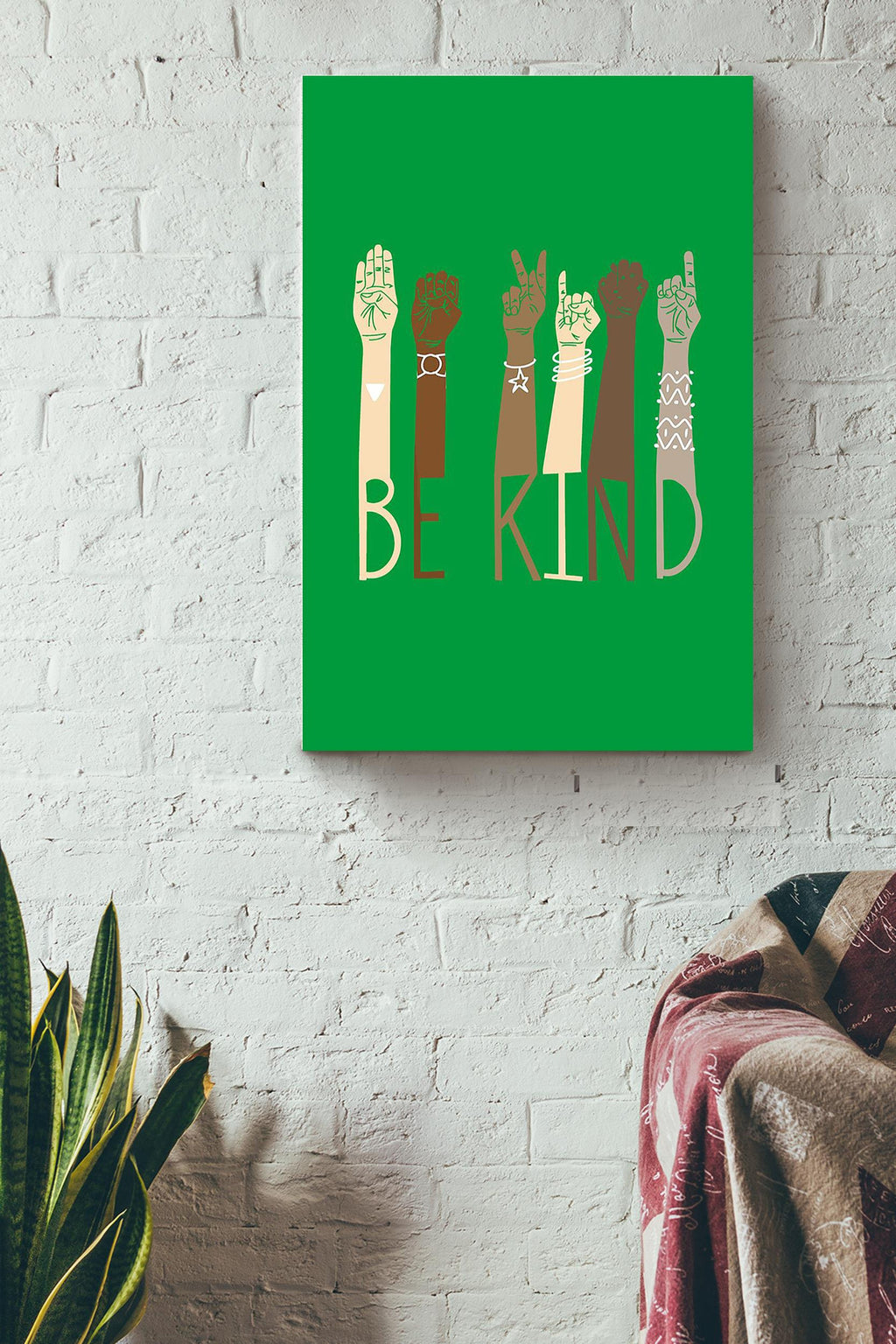 Be Kind With Everybody Sign Language Green Wall Art Gift For Black Lives Matter Stop Asian Hate Canvas Framed Prints, Canvas