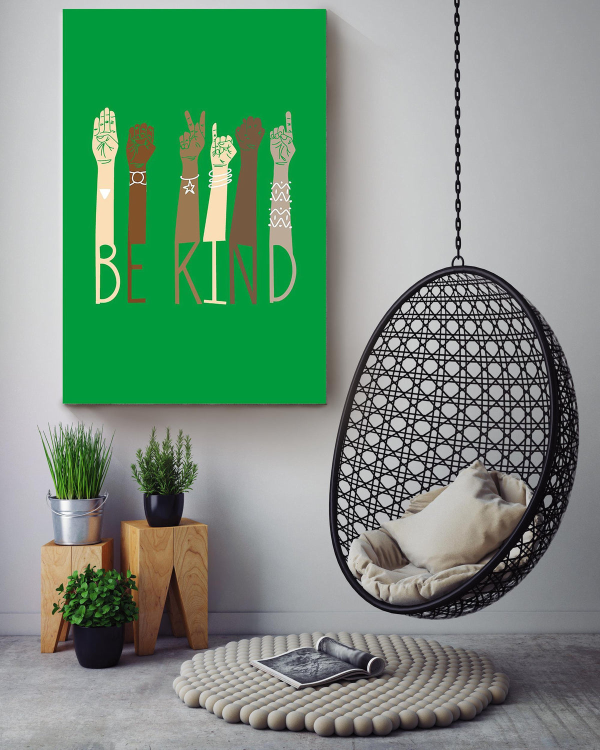 Be Kind With Everybody Sign Language Green Wall Art Gift For Black Lives Matter Stop Asian Hate Canvas Framed Prints, Canvas