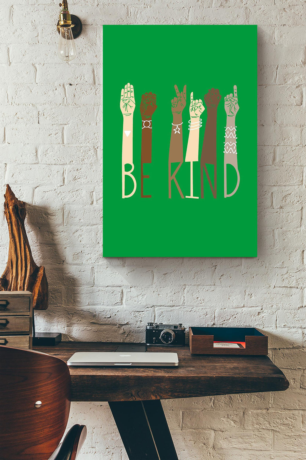 Be Kind With Everybody Sign Language Green Wall Art Gift For Black Lives Matter Stop Asian Hate Canvas Framed Prints, Canvas