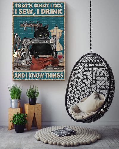 Black Cat That's What I Do Sew Drink And Know Things Gift For Sewer Cat Lover Canvas