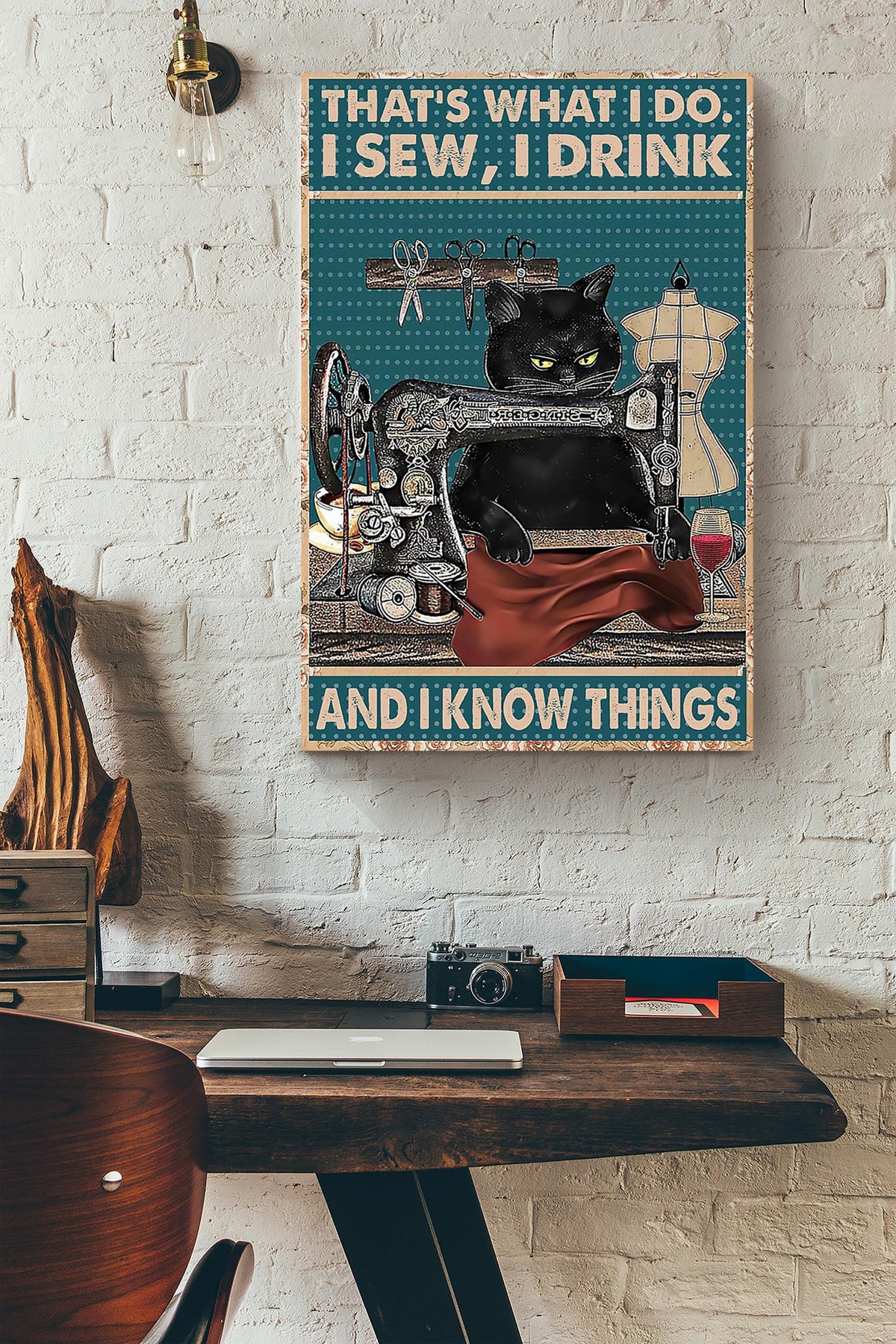 Black Cat That's What I Do Sew Drink And Know Things Gift For Sewer Cat Lover Canvas