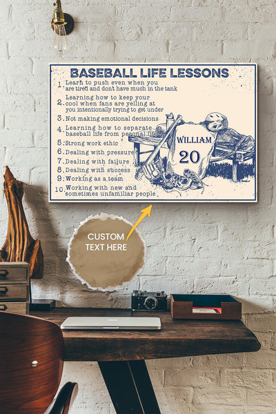 Baseball Lesson Rules Personalized Poster - Sport Wall Art - Gift For Baseball Player Baseball Lover Canvas Gallery Wrapped Canvas Framed Gift Idea Framed Prints, Canvas