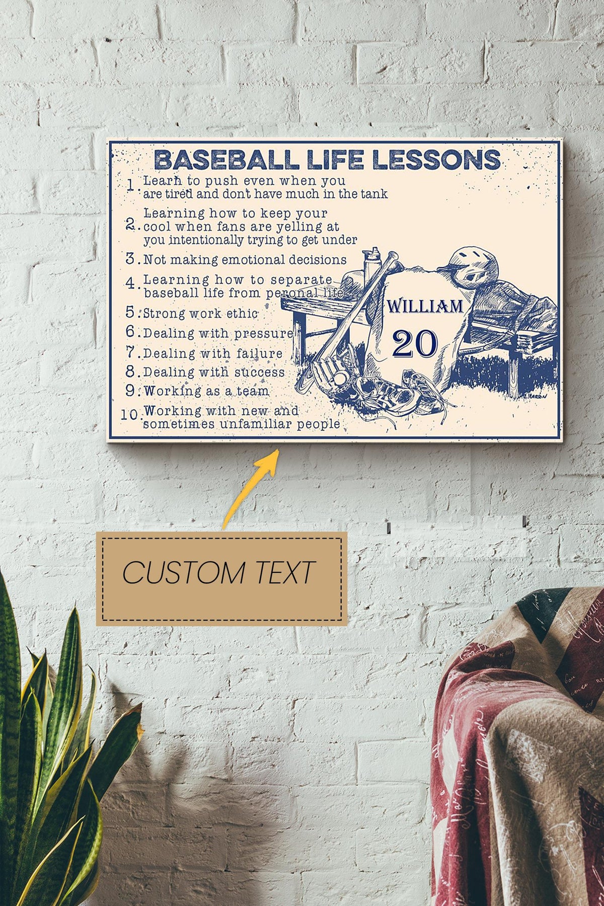 Baseball Lesson Rules Personalized Poster - Sport Wall Art - Gift For Baseball Player Baseball Lover Canvas Gallery Wrapped Canvas Framed Gift Idea Framed Prints, Canvas