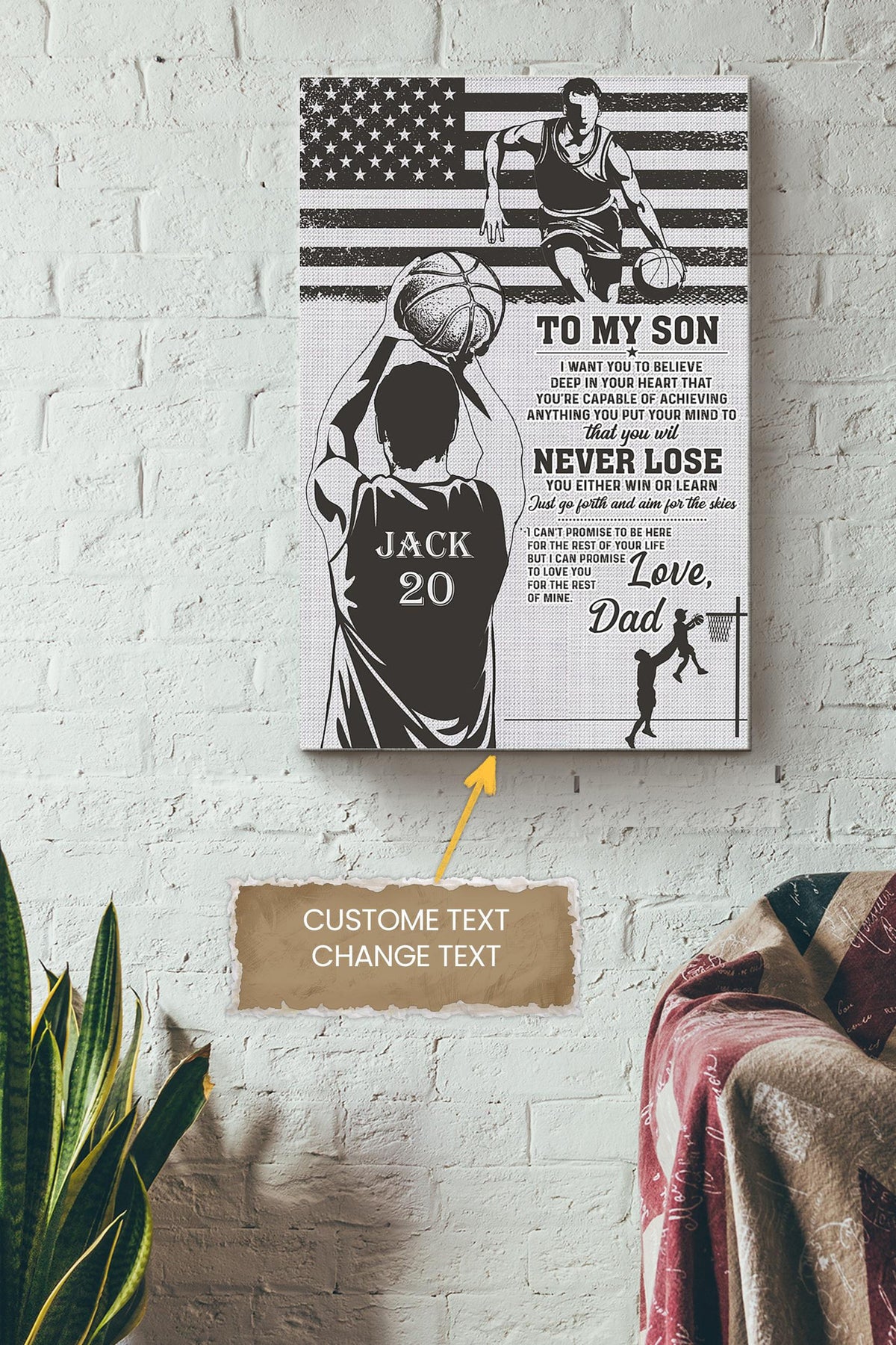 Basketball To My Son Personalized Poster - Sport Wall Art - Gift For Basketball Player Basketball Lover Son Canvas Gallery Wrapped Canvas Framed Gift Idea Framed Prints, Canvas