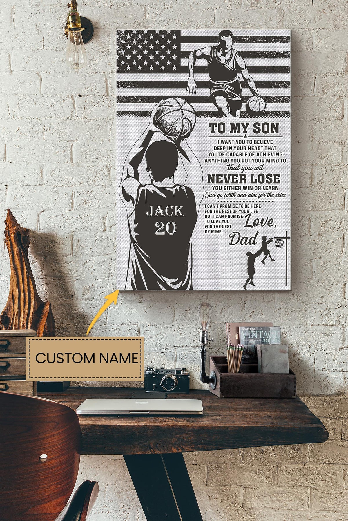 Basketball To My Son Personalized Poster - Sport Wall Art - Gift For Basketball Player Basketball Lover Son Canvas Gallery Wrapped Canvas Framed Gift Idea Framed Prints, Canvas