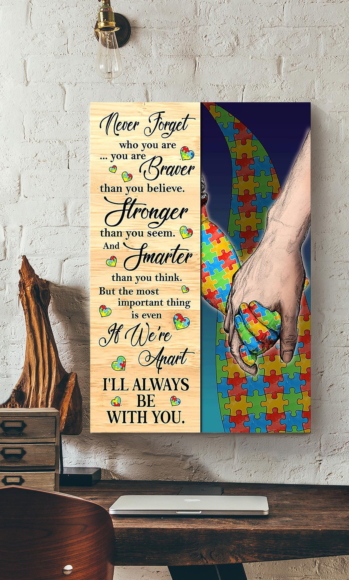 Autism Family I'll Always Be With You Inspiration Quote Wall Art For Autism Awareness Canvas Gallery Wrapped Canvas Framed Gift Idea Framed Prints, Canvas