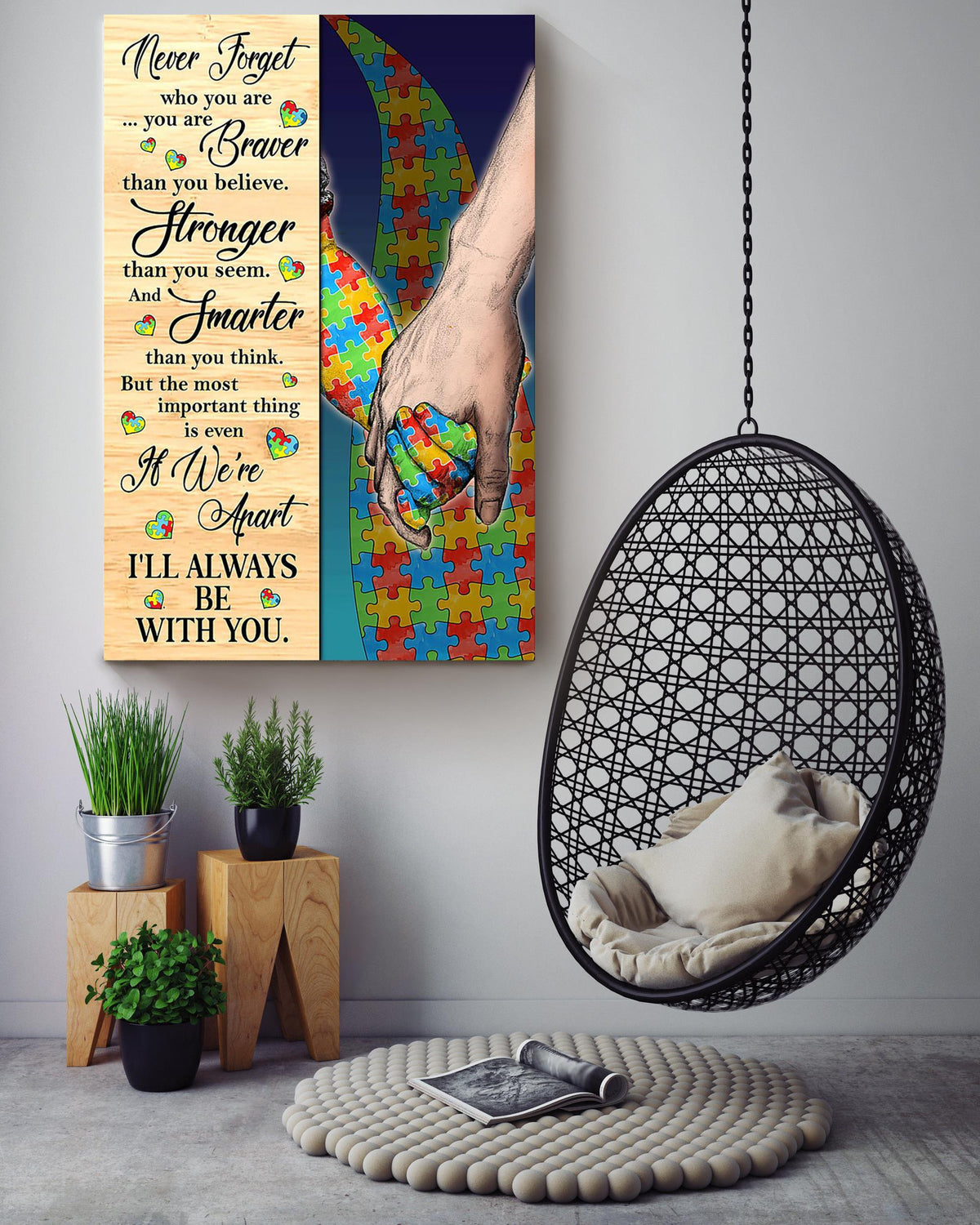 Autism Family I'll Always Be With You Inspiration Quote Wall Art For Autism Awareness Canvas Gallery Wrapped Canvas Framed Gift Idea Framed Prints, Canvas
