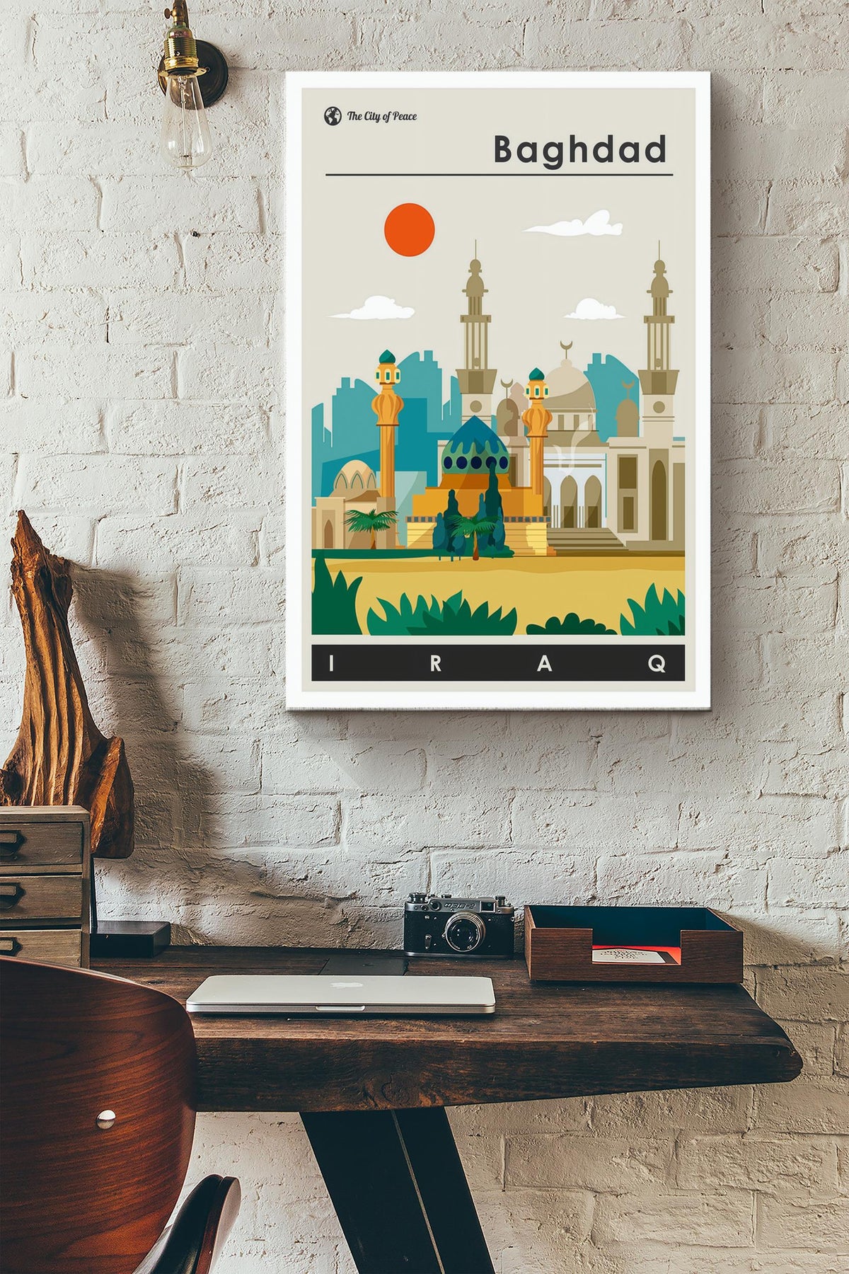 Baghdad Travel Print Poster - Traveling Knowledge Wall Art - Gift For Tourists Traveling Lover Iraqis Canvas Gallery Wrapped Canvas Framed Gift Idea Framed Prints, Canvas