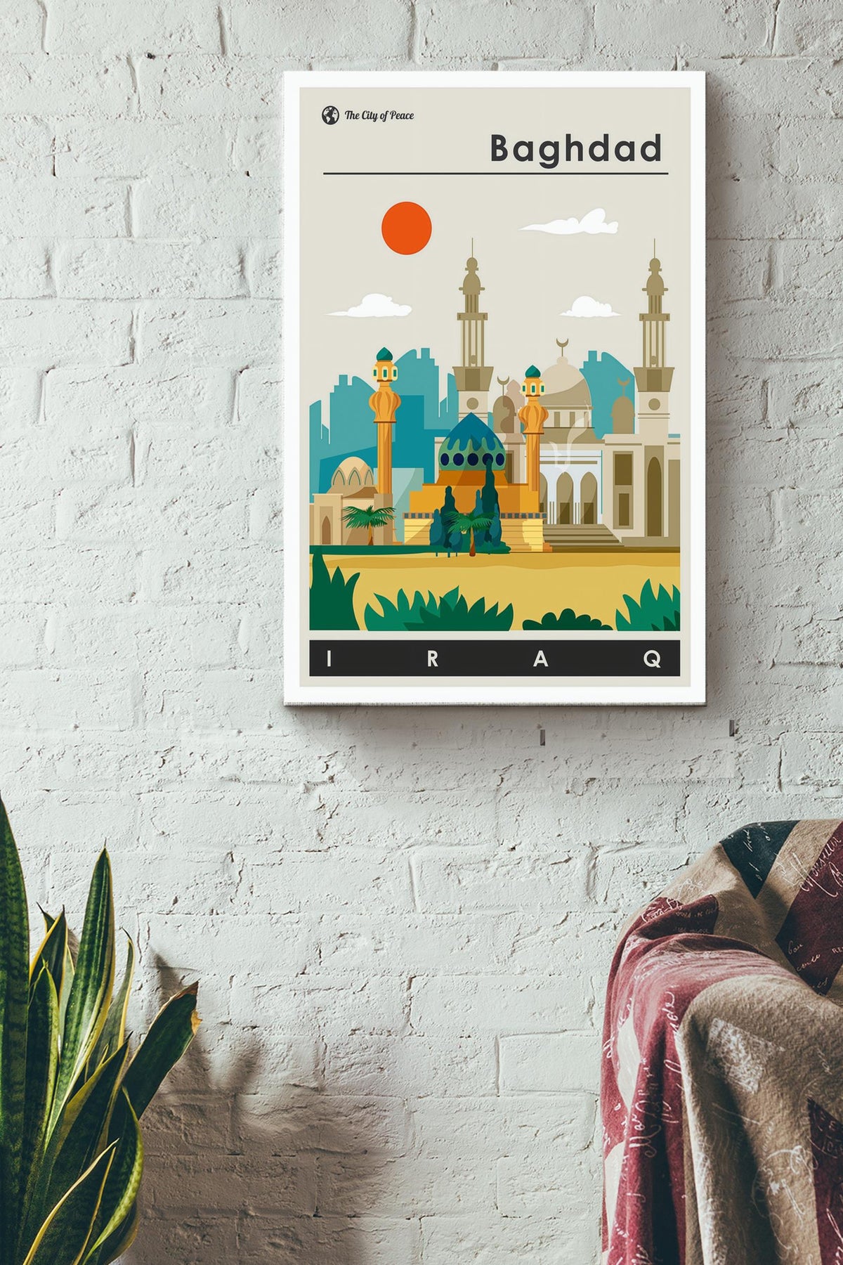 Baghdad Travel Print Poster - Traveling Knowledge Wall Art - Gift For Tourists Traveling Lover Iraqis Canvas Gallery Wrapped Canvas Framed Gift Idea Framed Prints, Canvas