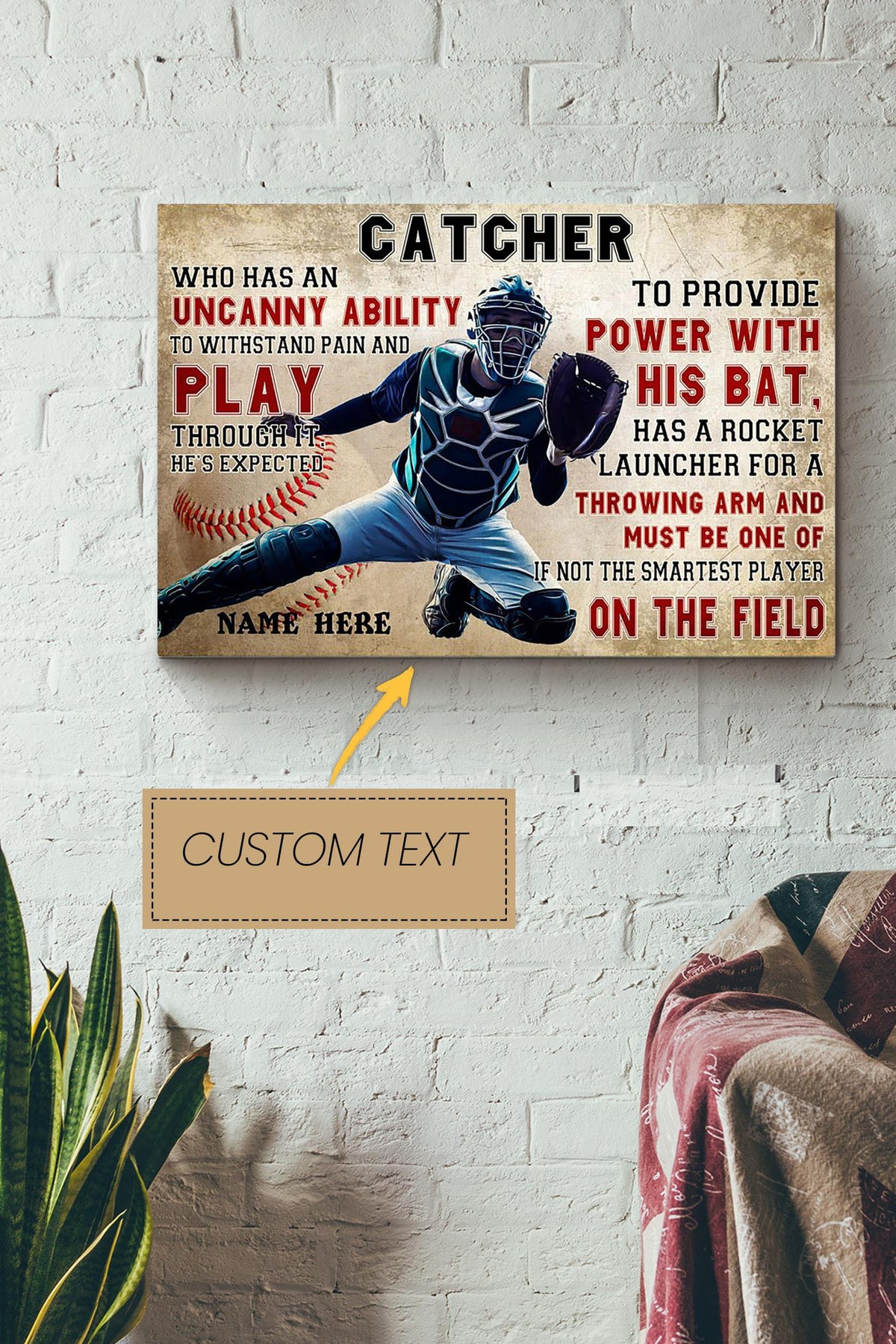 Baseball Catcher Personalized Poster - Sport Wall Art - Gift For Baseball Player Baseball Lover Canvas Gallery Wrapped Canvas Framed Gift Idea Framed Prints, Canvas