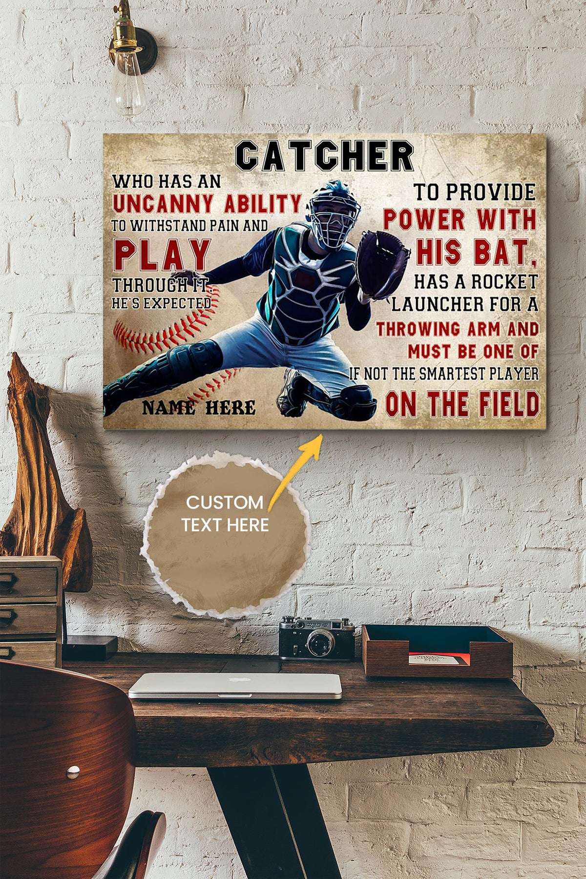 Baseball Catcher Personalized Poster - Sport Wall Art - Gift For Baseball Player Baseball Lover Canvas Gallery Wrapped Canvas Framed Gift Idea Framed Prints, Canvas