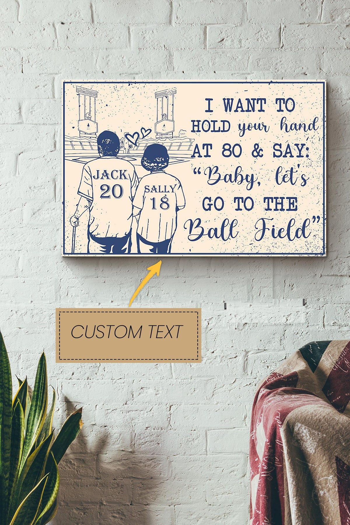 Baby Let's Go To The Ball Field Personalized Poster - Love Wall Art - Gift For Valentine Day Lover Crush Canvas Gallery Wrapped Canvas Framed Gift Idea Framed Prints, Canvas
