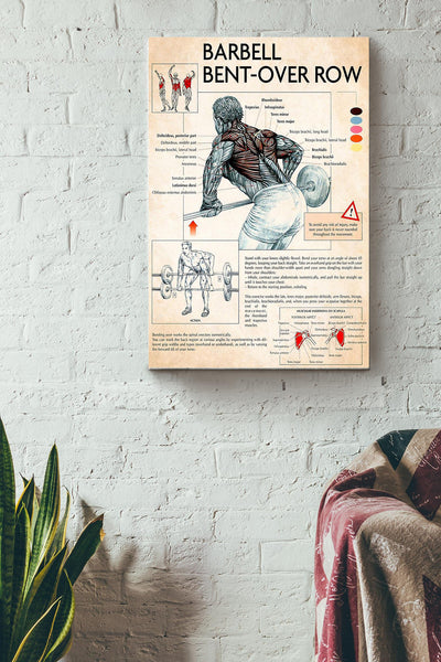 Barbell Bent Over Row Fitness Poster Canvas Gallery Wrapped Canvas Framed Gift Idea