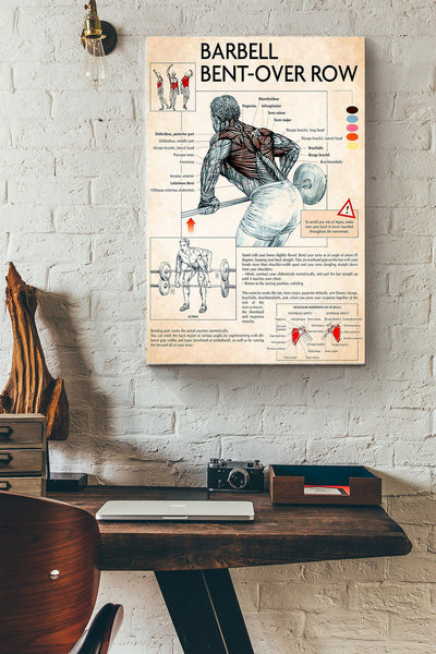 Barbell Bent Over Row Fitness Poster Canvas Gallery Wrapped Canvas Framed Gift Idea