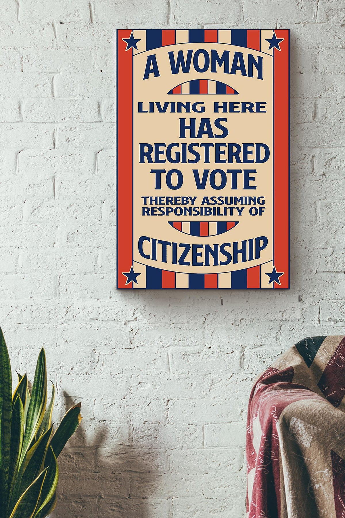A Woman Living Here Has Registered To Vote Girls Wall Decor Gift For International Women Day Home Decor Girlfriend Valentine Day Canvas