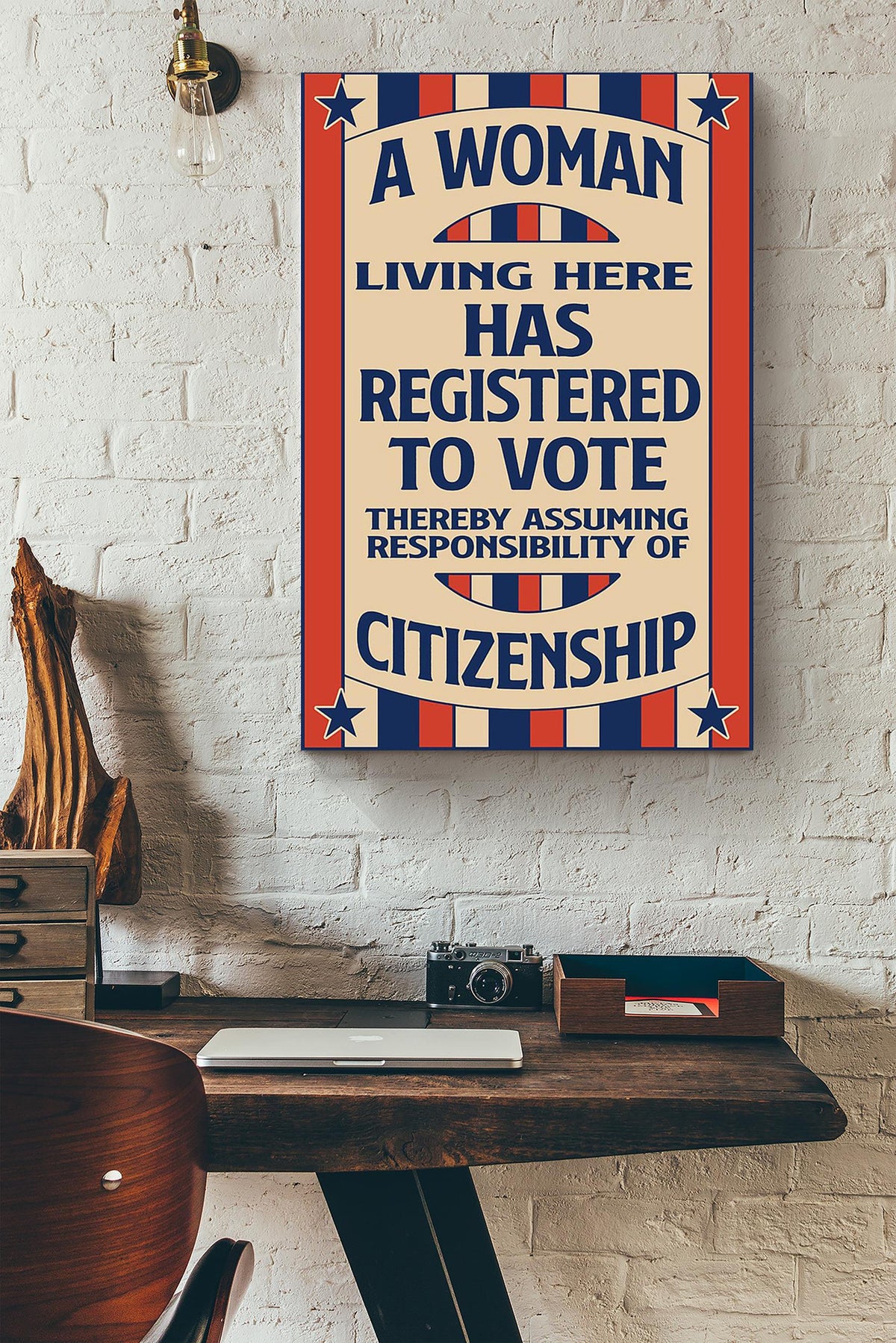 A Woman Living Here Has Registered To Vote Girls Wall Decor Gift For International Women Day Home Decor Girlfriend Valentine Day Canvas