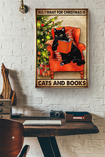 All I Want For Christmas Is Cat And Books Vintage Gift For Noel Black Cat Lover Cat Mom Canvas