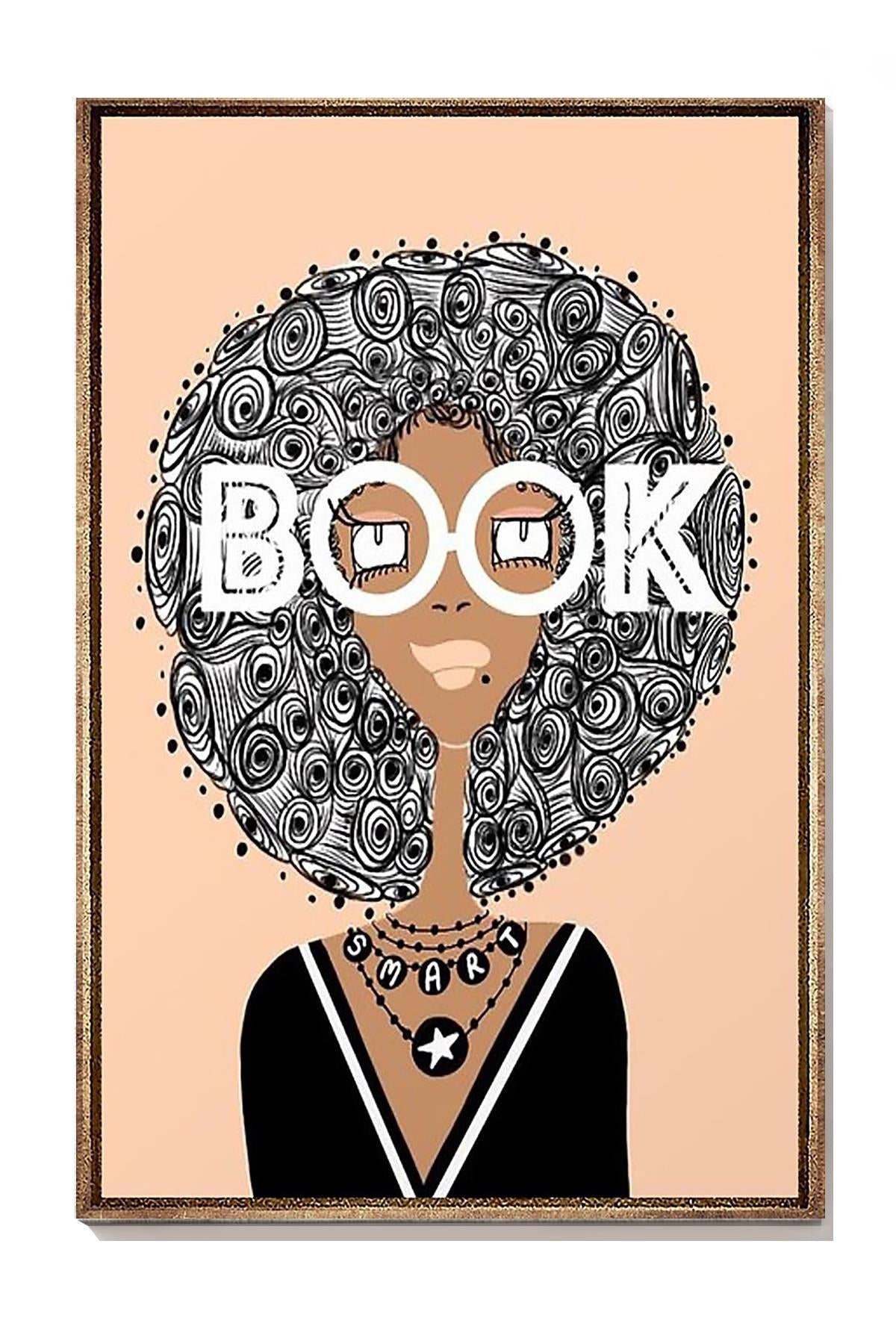 Book Smart With An Afro Wall Art For Book Lover Birthday Gift National Book Loves Day Canvas Gallery Wrapped Canvas Framed Gift Idea Framed Prints, Canvas