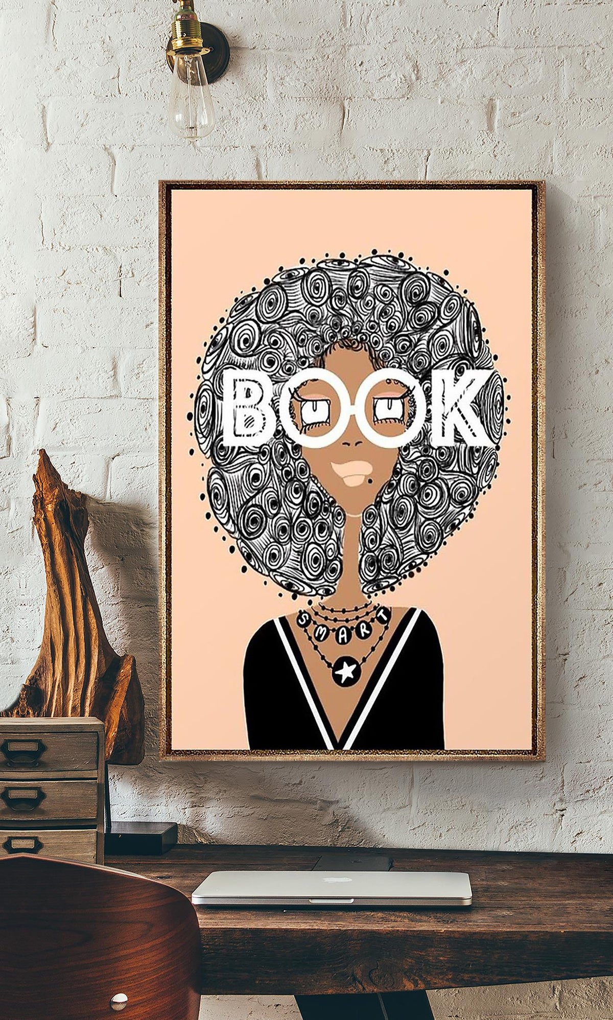 Book Smart With An Afro Wall Art For Book Lover Birthday Gift National Book Loves Day Canvas Gallery Wrapped Canvas Framed Gift Idea Framed Prints, Canvas