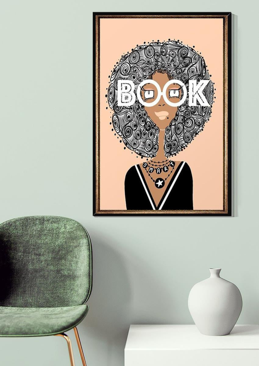 Book Smart With An Afro Wall Art For Book Lover Birthday Gift National Book Loves Day Canvas Gallery Wrapped Canvas Framed Gift Idea Framed Prints, Canvas