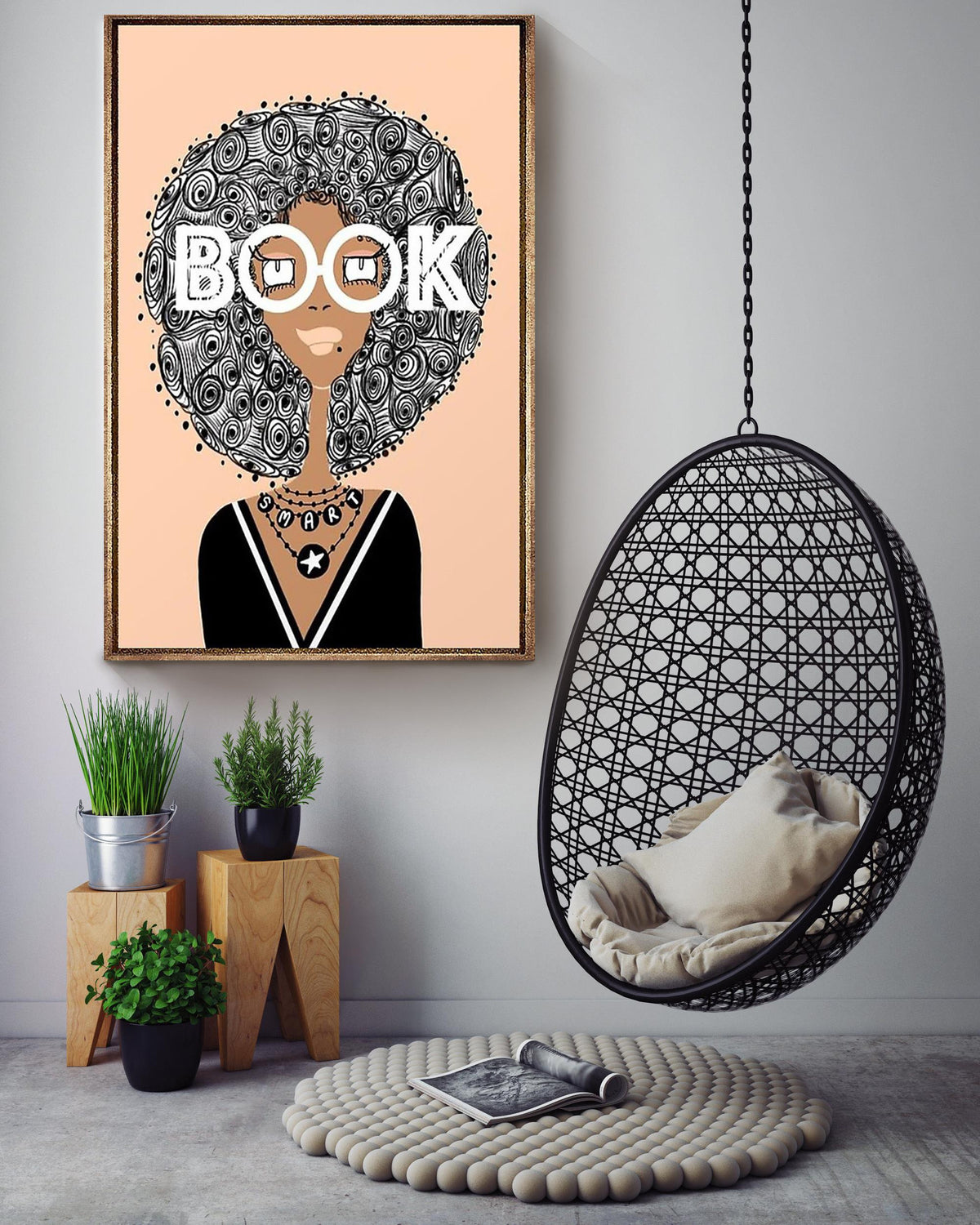 Book Smart With An Afro Wall Art For Book Lover Birthday Gift National Book Loves Day Canvas Gallery Wrapped Canvas Framed Gift Idea Framed Prints, Canvas