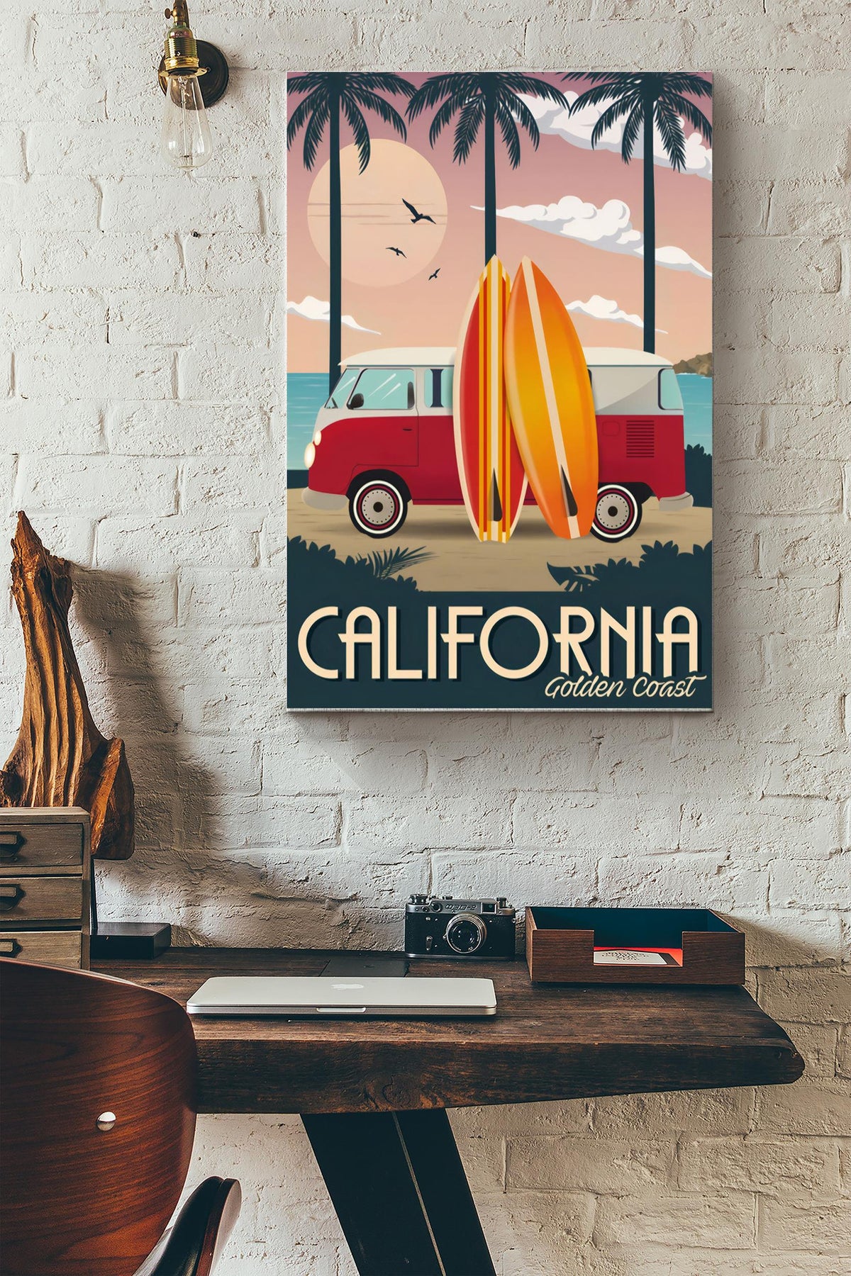California Golden Coast Poster - Traveling Wall Art - Gift For Tourist Souvenir Traveling Lover Surfing Lover Canvas Gallery Wrapped Canvas Framed Gift Idea Framed Prints, Canvas