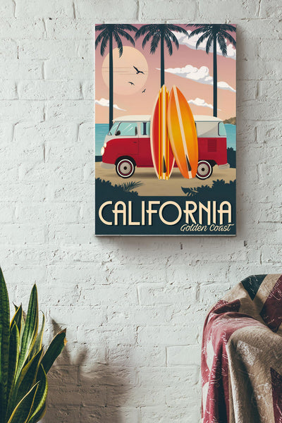 California Golden Coast Poster - Traveling Wall Art - Gift For Tourist Souvenir Traveling Lover Surfing Lover Canvas Gallery Wrapped Canvas Framed Gift Idea Framed Prints, Canvas